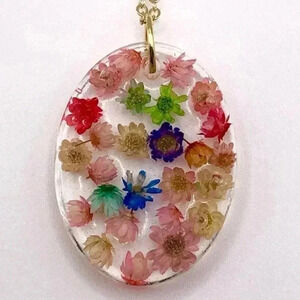 Handmade Real Colorful Dried Flowers Floral Coquette Prairie Gold Necklace New